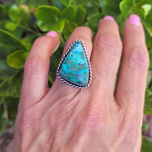 🩵Crysocolla Malachite Gemstone Ring Sterling Silver 925 Stamped - Picture 4 of 5